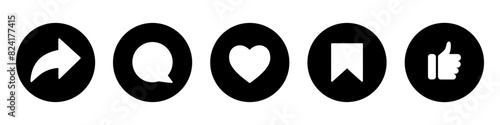 Icon Set Post Social Media, Like, Save, Comment, subscribe, and Share