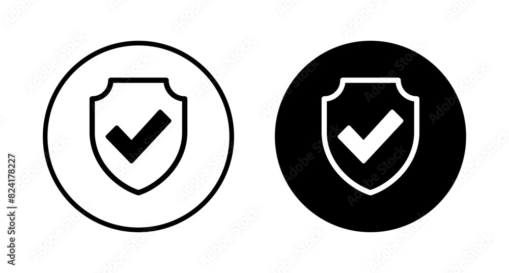 Shield check mark icon vector isolated on white background. Protection approve sign. Safe icon vector Shield check mark icon vector isolated on white background. Protection approve sign. Safe icon vector