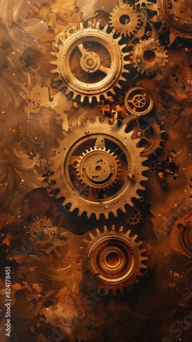 Autoimmune disease depicted as gears turning against each other, Steampunk Style, Sepia Tone, Illustration, Representing internal malfunction photo