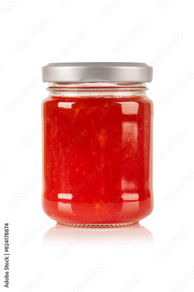 Jar of strawberry jam isolated on white background. Jar of strawberry jam isolated on white background.