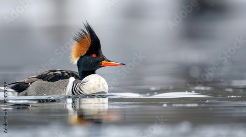 Male red breasted merganser on the lake photo