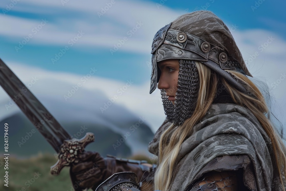 Portrait of a Slavic woman warrior in chain mail: depicting a strong ...