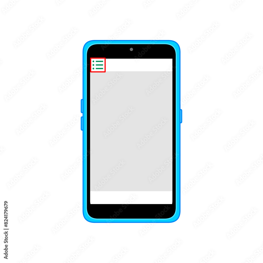 メニューのアイコンが左上に表示されたスマートフォン メニューのアイコンが左上に表示されたスマートフォン