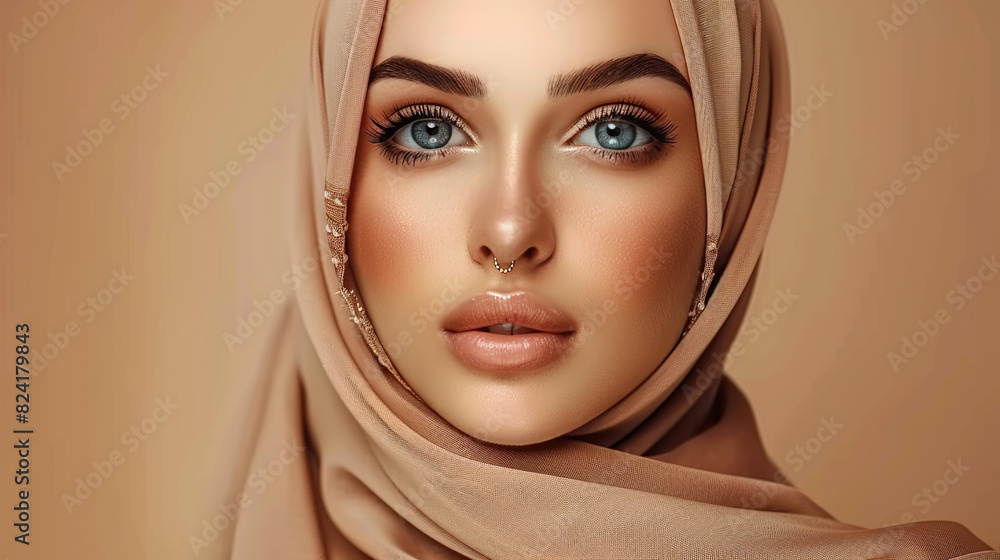 Portrait of beautiful muslim woman wearing a hijab over studio background studio. generative ai Portrait of beautiful muslim woman wearing a hijab over studio background studio. generative ai