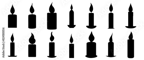 Candle silhouettes set, pack of vector silhouette design, isolated background