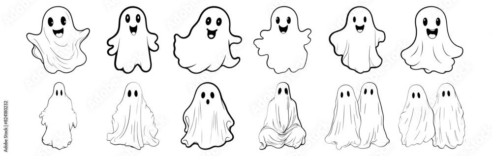 Ghost silhouettes set, pack of vector silhouette design, isolated background Ghost silhouettes set, pack of vector silhouette design, isolated background