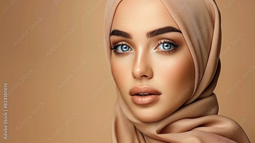 Portrait of beautiful muslim woman wearing a hijab over studio background studio. generative ai Portrait of beautiful muslim woman wearing a hijab over studio background studio. generative ai