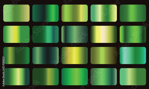 Green gradients set, simple nature, spring, cover design, Metallic gradients set, green gradient collection, set green gradients metallic for fashion design, beauty makeup, design backgrounds and more