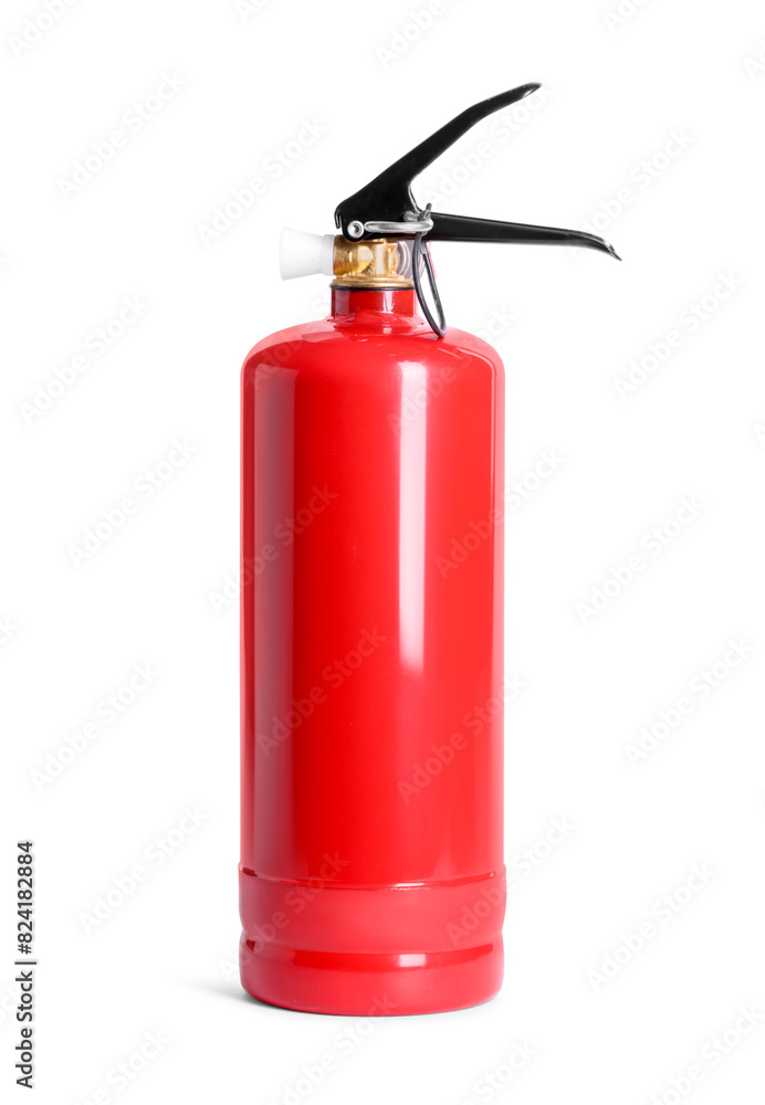 Obraz premium One red fire extinguisher on white background