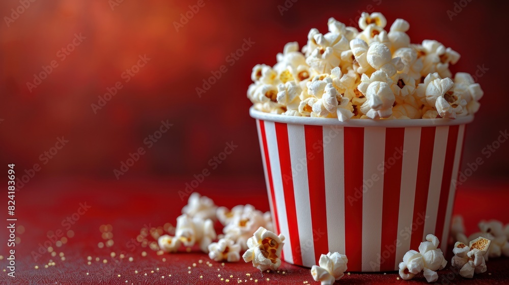 Popcorn in a box with a red background Popcorn in a box with a red background