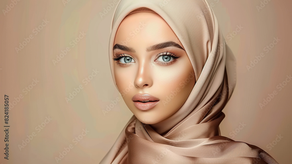 Portrait of beautiful muslim woman wearing a hijab over studio background studio. generative ai Portrait of beautiful muslim woman wearing a hijab over studio background studio. generative ai