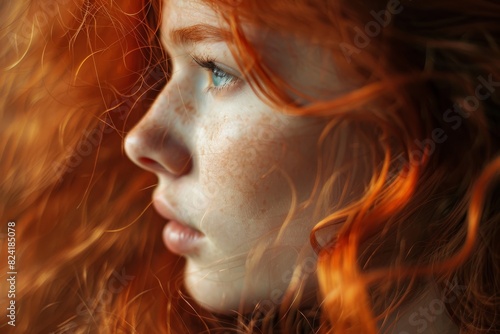 Profile of a woman with flowing red hair