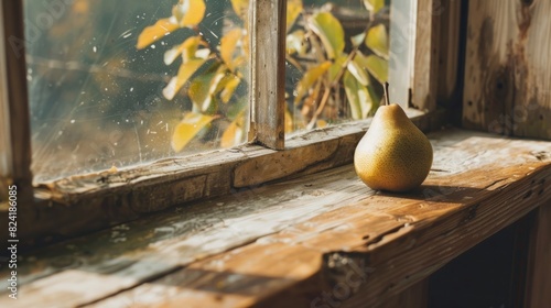 pear illuminated by natural light through the window generative ai