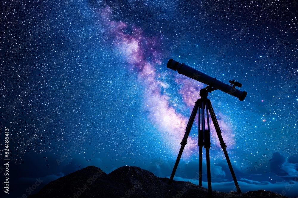 Telescope pointed at starry night sky Telescope pointed at starry night sky
