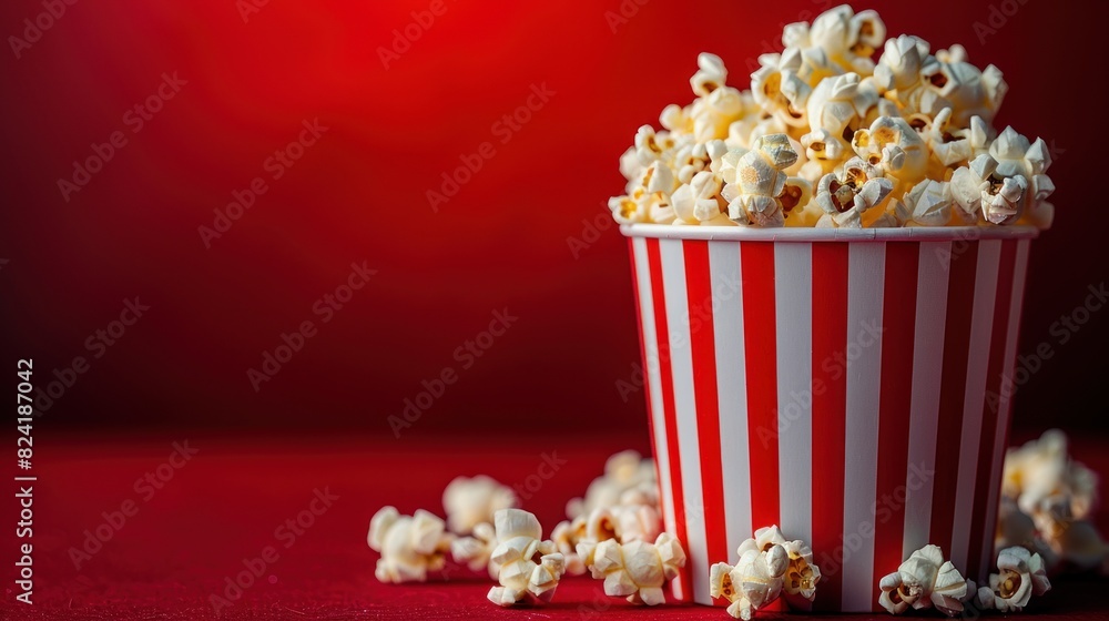Popcorn in a box with a red background Popcorn in a box with a red background