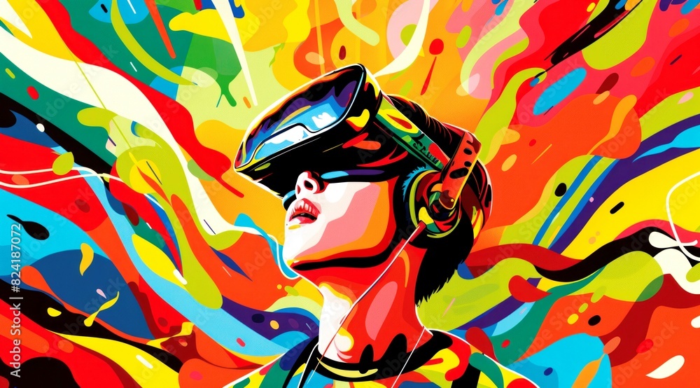 illustration art colorful man wearing VR