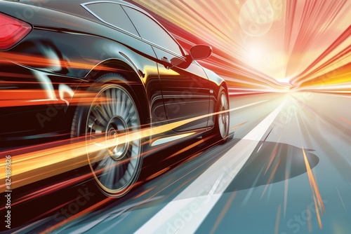 highspeed business car rush motion blur on sunny highway digital ai illustration photo