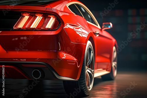 Rear view of modern red premium car in studio light © MVProductions