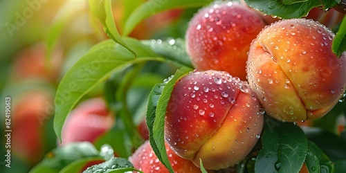 Peaches on the Tree: Fresh and Vibrant. Concept Peaches, Tree, Fresh, Vibrant photo