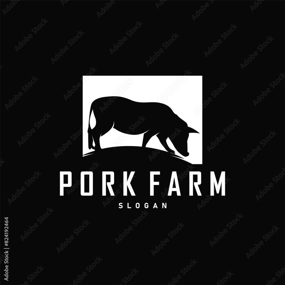 Pig logo grilled pork pig simple rustic stamp vector emblem livestock barbecue BBQ vintage design inspiration