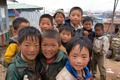 Unidentified Hmong children in Sapa, Vietnam. Hmong people suffer of poverty due to the bad economy photo