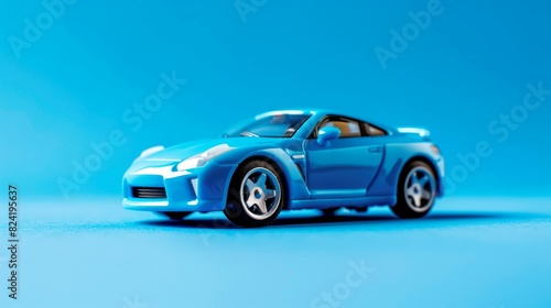 portrait toy of car on clean blue background