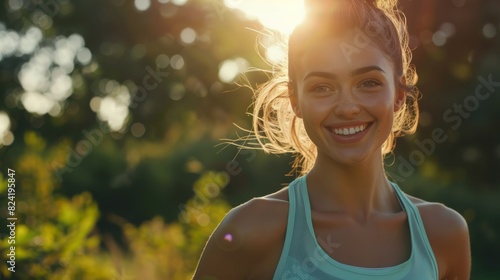 Young smiling woman doing sports in the morning generative ai