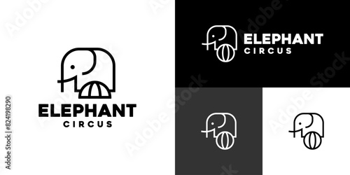Design template of elephant logo combined with a ball.
Circus, show, animal, smart, trained.
Symbol icon, vector EPS 10.