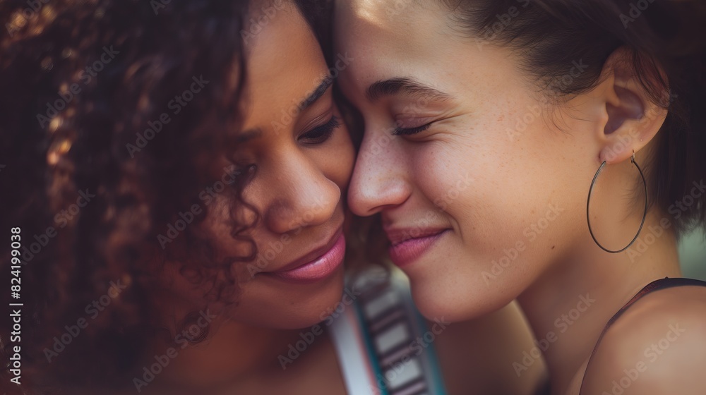 Happy lesbian couple closeup. PRIDE month and the LGBT+ movement. Happy lesbian couple closeup. PRIDE month and the LGBT+ movement.
