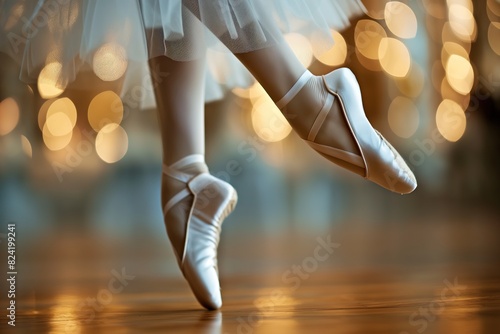 Close-up classic ballerina's legs in pointes photo