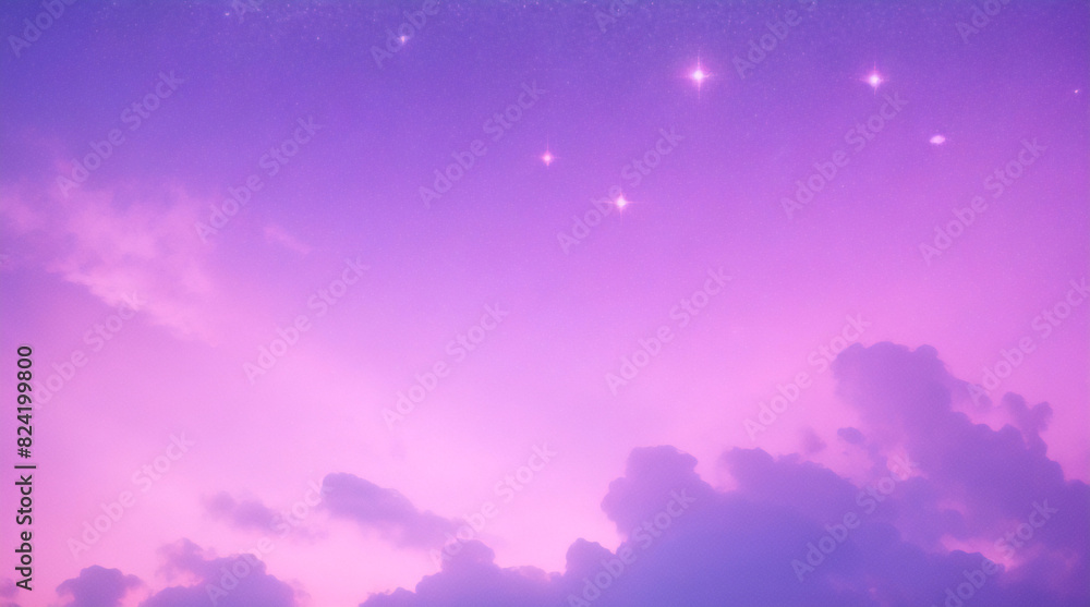 Bokeh sky background. Light pink pastel galaxy abstract wallpaper with glitter stars. Fantasy space with sparkles. Holographic fantasy rainbow unicorn background with clouds and stars