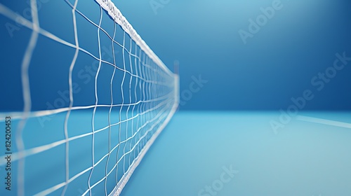 Blue volleyball net on a blue background. The net is in focus, with a blurred blue background. photo