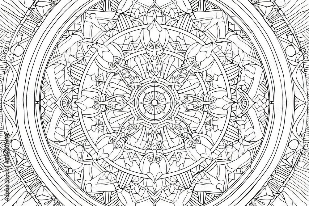 intricate coloring page with abstract patterns digital illustration