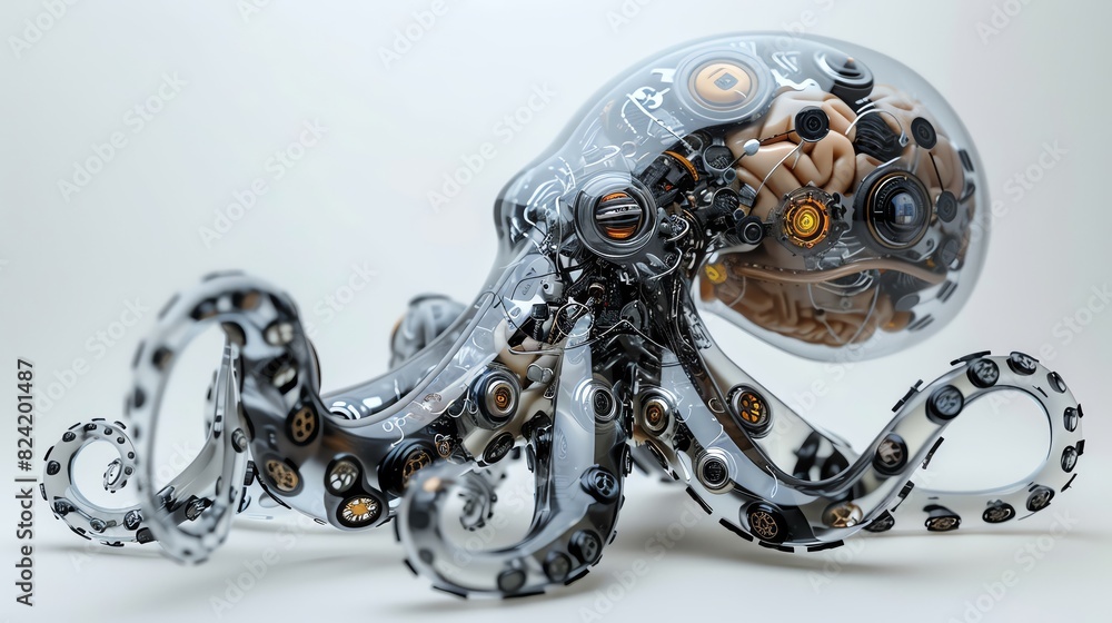 Futuristic steampunk octopus robot with intricate mechanical det Futuristic steampunk octopus robot with intricate mechanical det