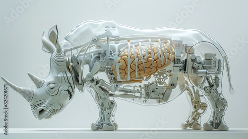Futuristic robotic rhino showcasing intricate mechanical compone