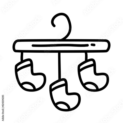 sock hammer of laundry and clean service doodle icons