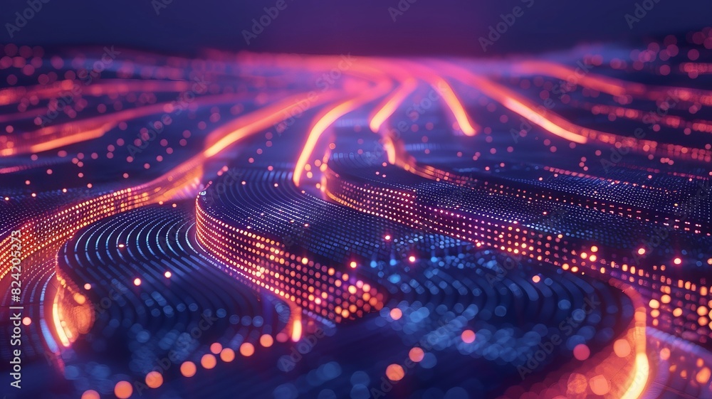 Futuristic neon glowing circuit pathways with dynamic lines and dots, representing advanced technology and complex digital networks. Futuristic neon glowing circuit pathways with dynamic lines and dots, representing advanced technology and complex digital networks.