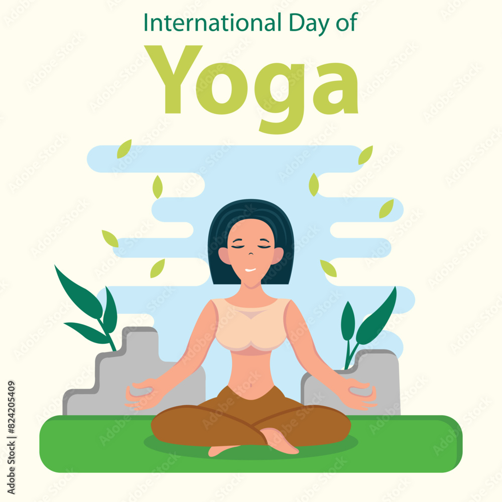 illustration vector graphic of a woman meditating in the garden in the morning, perfect for international day, international day of refugee day, celebrate, greeting card, etc.
