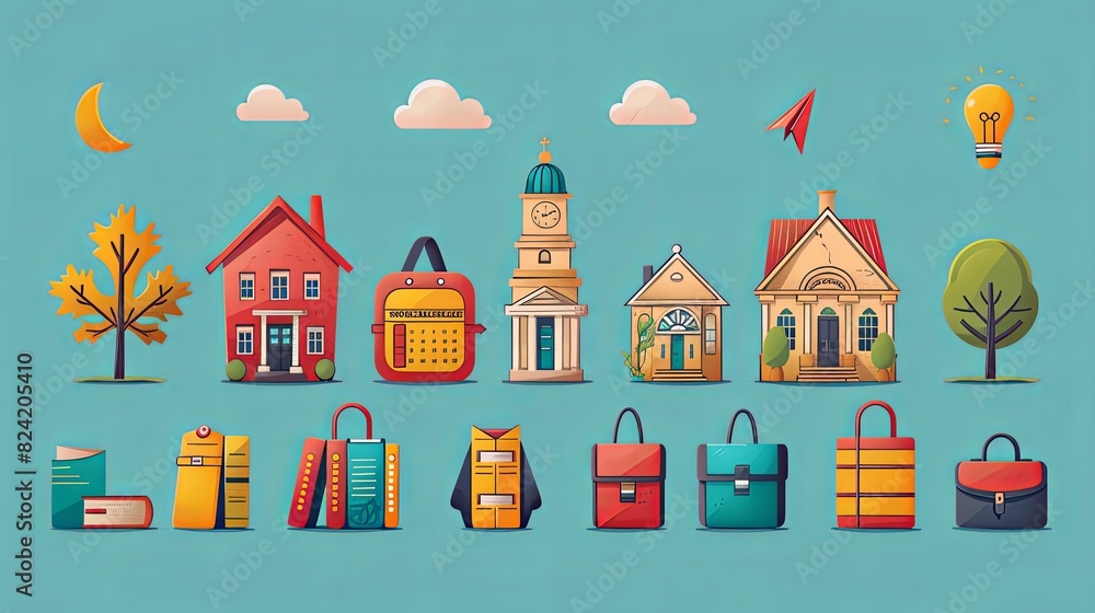 Set of back to school posters. Vector illustration concepts for graphic and web design, business presentation, marketing and print material. International education day, world book day, teachers day Set of back to school posters. Vector illustration concepts for graphic and web design, business presentation, marketing and print material. International education day, world book day, teachers day
