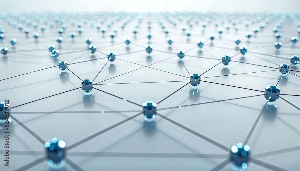 Abstract image of a network of interconnected blue nodes on a light background, representing communication and technology concepts. Abstract image of a network of interconnected blue nodes on a light background, representing communication and technology concepts.