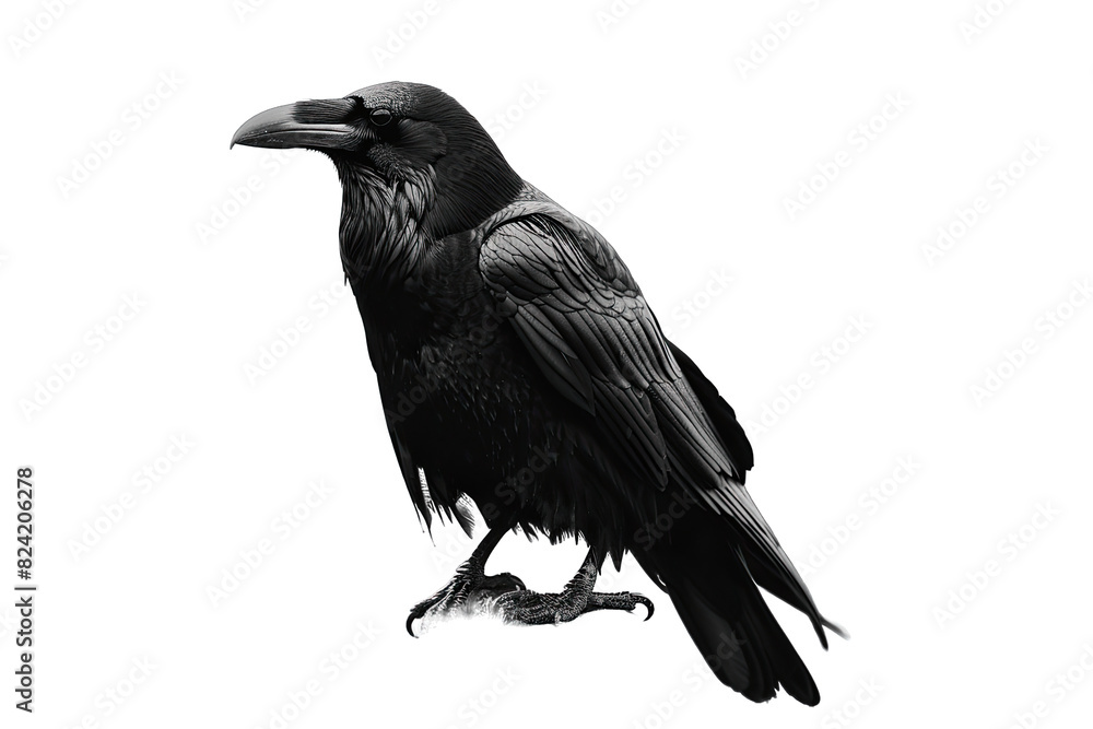 Naklejka premium Raven in Black & White isolated on white background