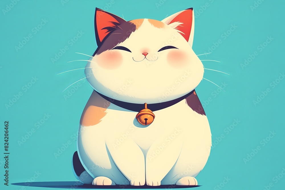 Cute smiling cartoon cat with a bell collar on a bright blue background. Perfect for children's illustrations and playful designs. Cute smiling cartoon cat with a bell collar on a bright blue background. Perfect for children's illustrations and playful designs.