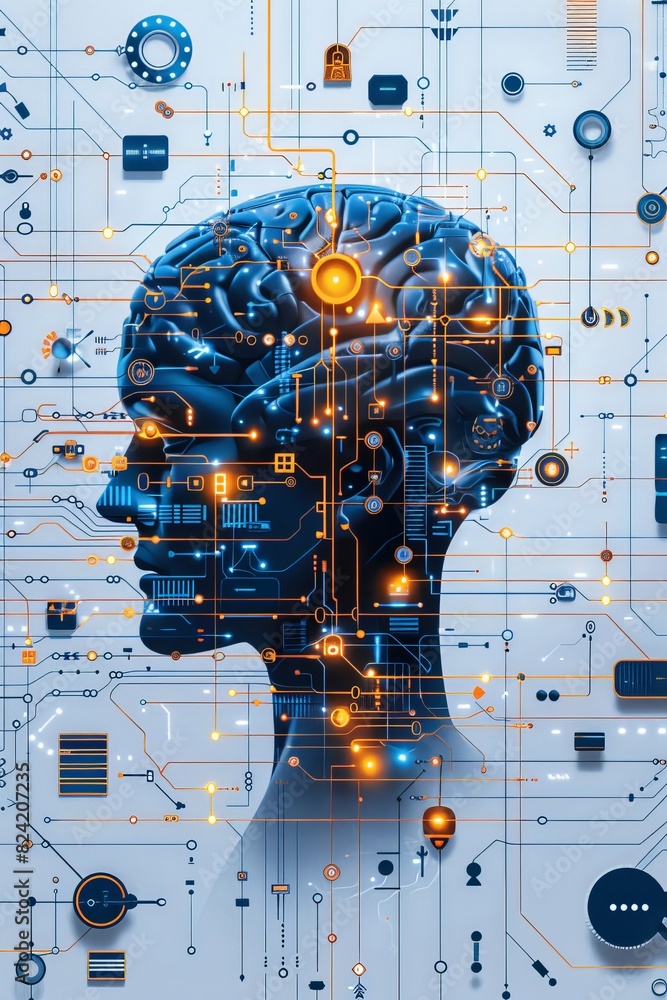 Futuristic digital representation of human brain with circuit ...