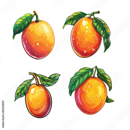 Mango fruit watercolor clipart white background