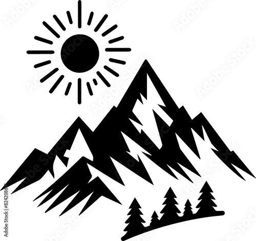 Mountain and Forest Silhouette. Camping, Mountain, Adventure, Hiking PNG