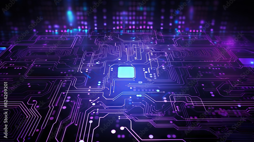 Abstract blue and purple technology background with circuit board pattern, futuristic digital design.
Abstract blue and purple technology background with circuit board pattern, futuristic digital design.