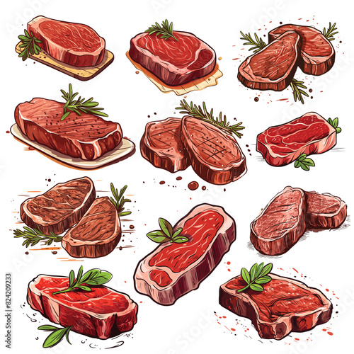 Steak food meat beef vector  restaurant barbecue grill illustration