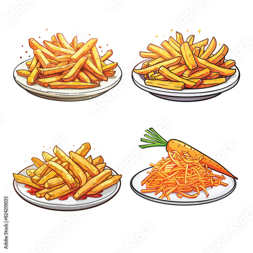 French fries potato tasty fast street food in plate vector illustration