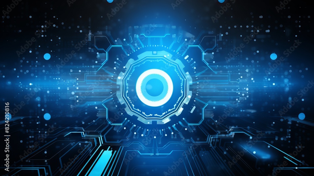 Abstract futuristic vector illustration: gear wheel, hexagons, and circuit board in hi-tech digital technology and engineering on light blue background.
Abstract futuristic vector illustration: gear wheel, hexagons, and circuit board in hi-tech digital technology and engineering on light blue background.