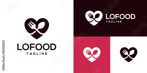 Design template of spoon and fork logo combined with heart.
Restaurant, food, diner, romantic.
Icon symbol, Vector EPS 10.